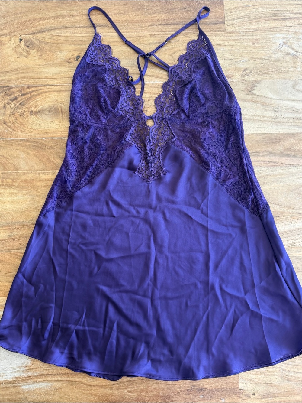 Plunge Lace Satin Chemise in Deep Purple